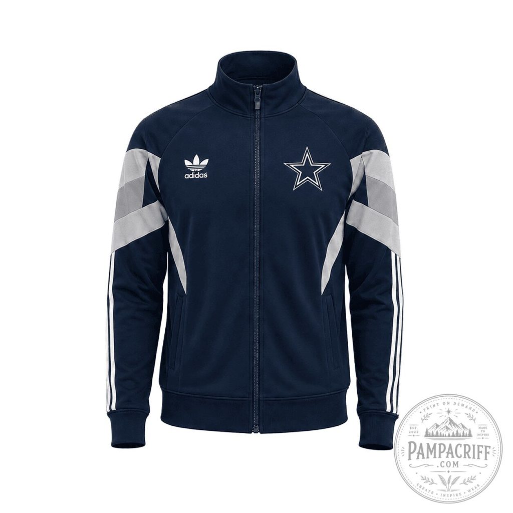 Dallas Cowboys Adidas Navy Blue Track Jacket with White Stripes and Star Logo Dallas Cowboys Adidas Navy Blue Track Jacket with White Stripes and Star Logo