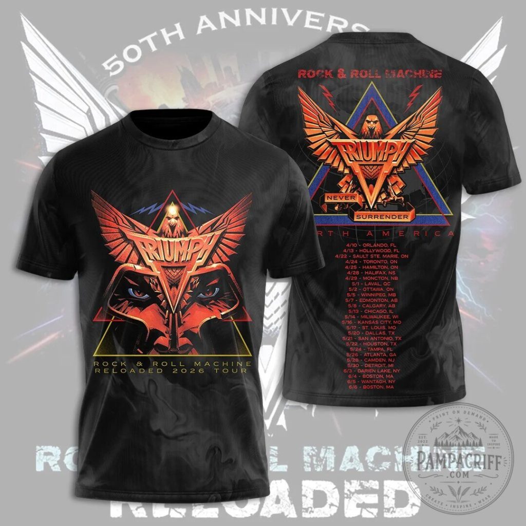 Triumph Rock & Roll Machine Reloaded 2026 Tour Black Graphic Band T-Shirt 33 Triumph Rock & Roll Machine Reloaded 2026 Tour Black Graphic Band T-Shirt