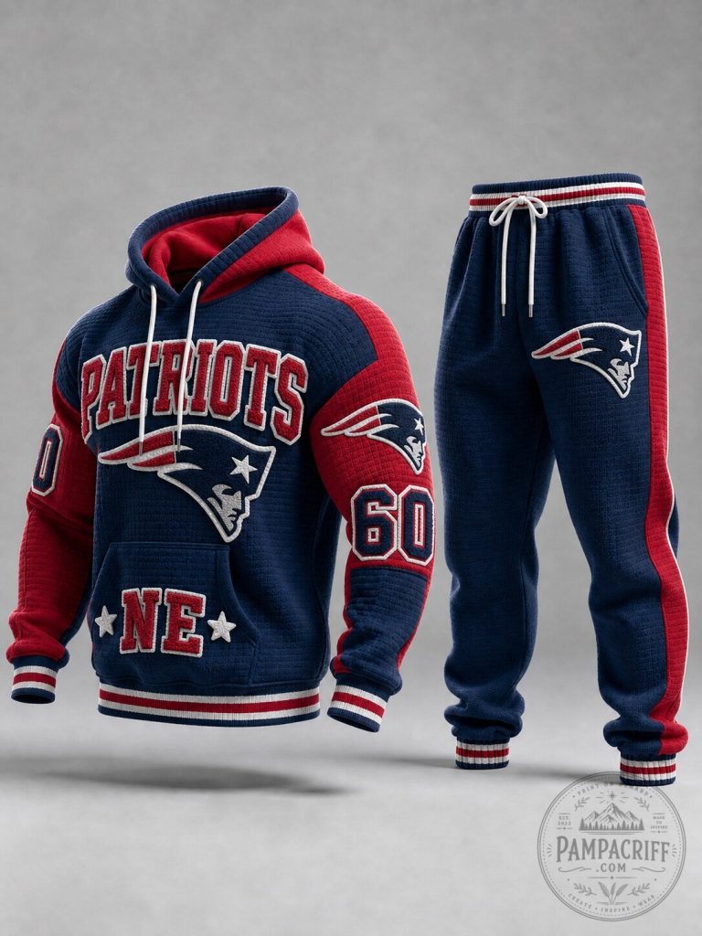 New England Patriots Football Team Logo Varsity Style Hoodie and Jogger Pants Set