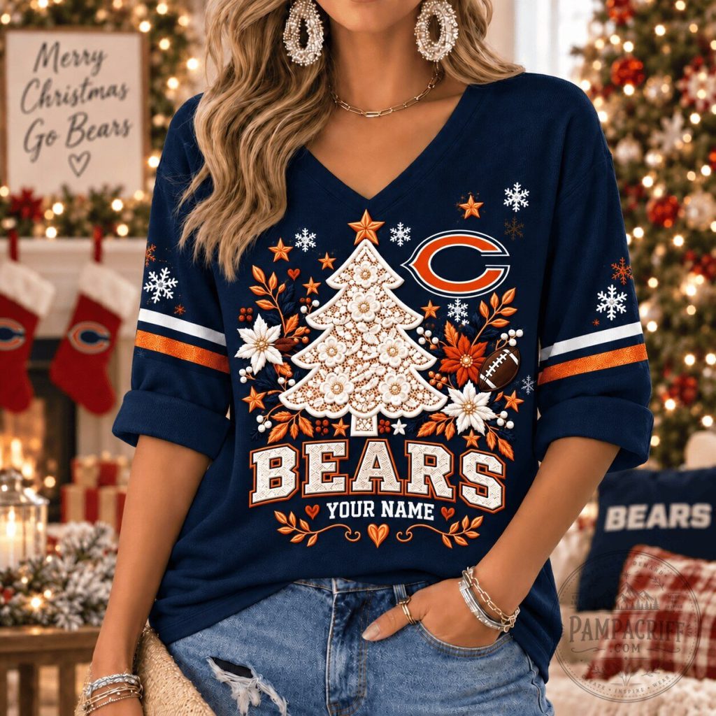 Chicago Bears NFL Christmas Tree Women's V-Neck Long Sleeve T-Shirt Chicago Bears NFL Christmas Tree Women's V-Neck Long Sleeve T-Shirt