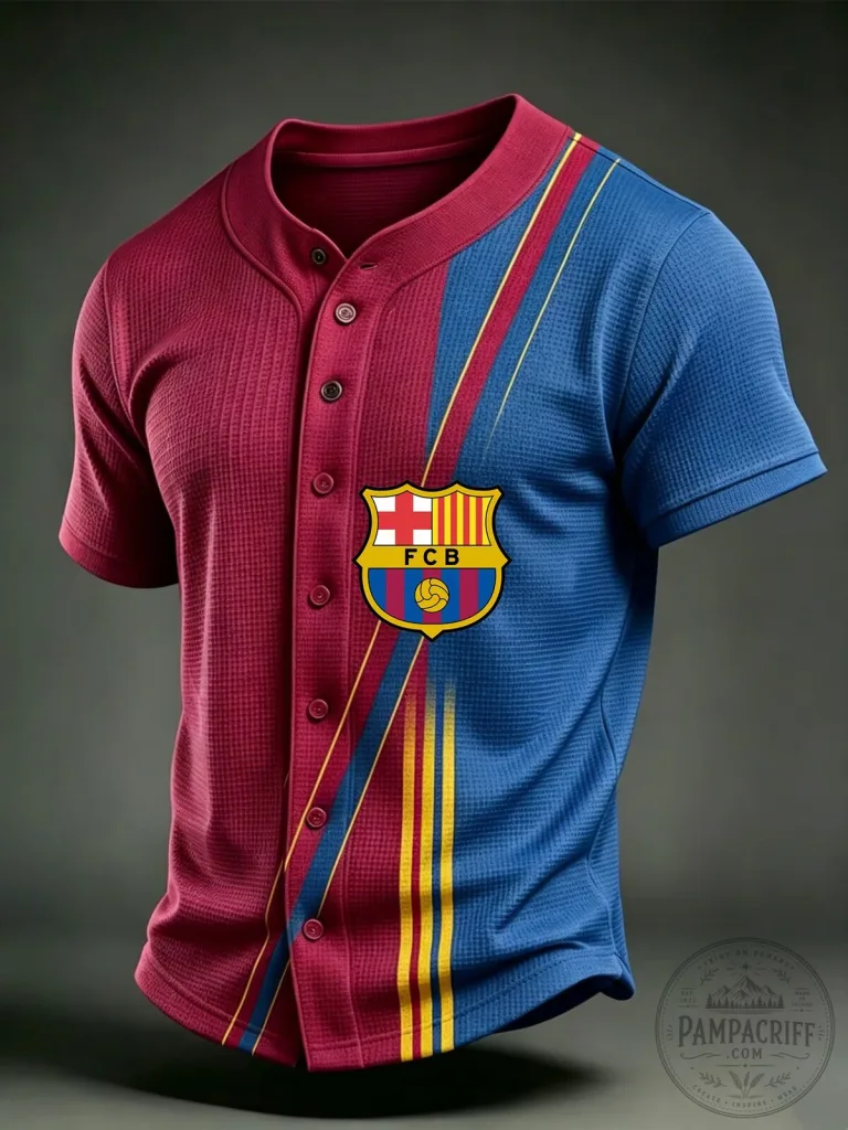 FC Barcelona Baseball Jersey Men's Futbol Club Print Shirt