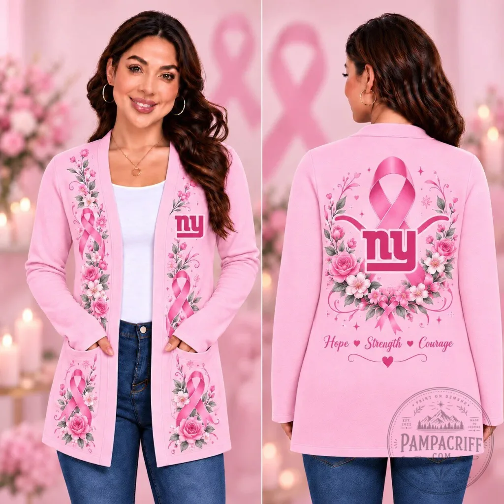 New York Giants Breast Cancer Awareness Floral Hope Strength Courage Cardigan New York Giants Breast Cancer Awareness Floral Hope Strength Courage Cardigan