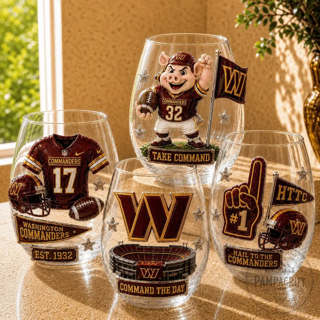 Stemless Wine Glass Set for Washington Commanders Football Team Fans Stemless Wine Glass Set for Washington Commanders Football Team Fans