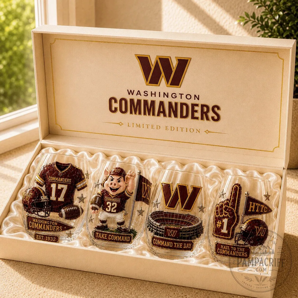 Stemless Wine Glass Set for Washington Commanders Football Team Fans 8 Stemless Wine Glass Set for Washington Commanders Football Team Fans