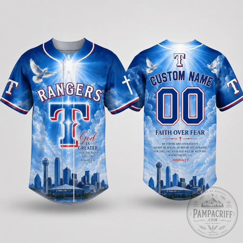 Texas Rangers Baseball Personalized Jersey Faith Over Fear Christian Gift Texas Rangers Baseball Personalized Jersey Faith Over Fear Christian Gift