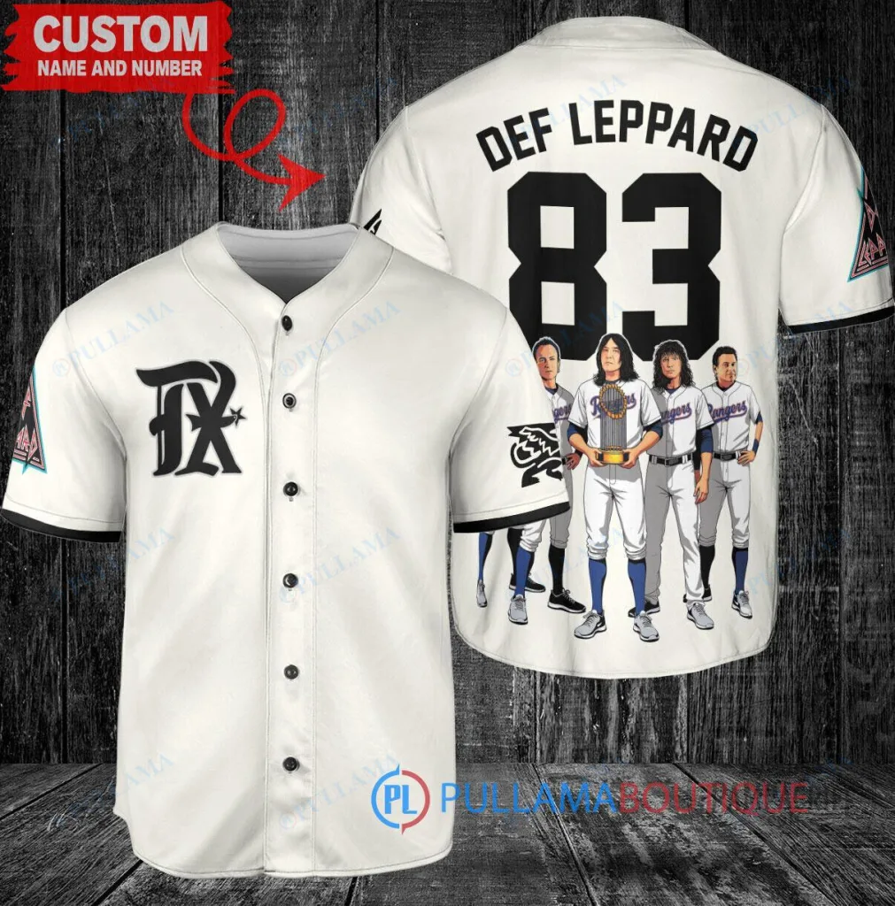 Texas Rangers Baseball Def Leppard Band World Series Trophy Custom Baseball Jersey 3 Texas Rangers Baseball Def Leppard Band World Series Trophy Custom Baseball Jersey