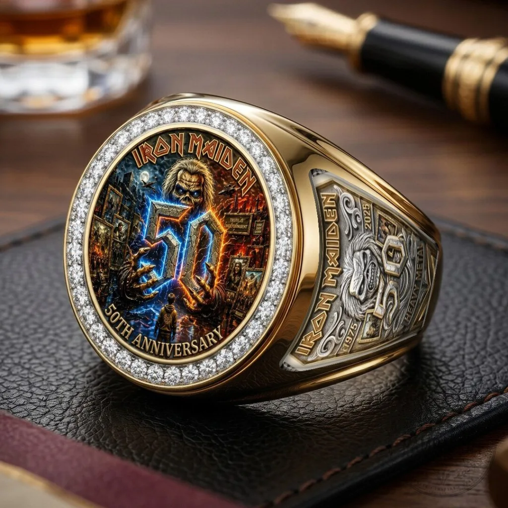 Iron Maiden 50th Anniversary Heavy Metal Music Band Gold Ring 51 Iron Maiden 50th Anniversary Heavy Metal Music Band Gold Ring