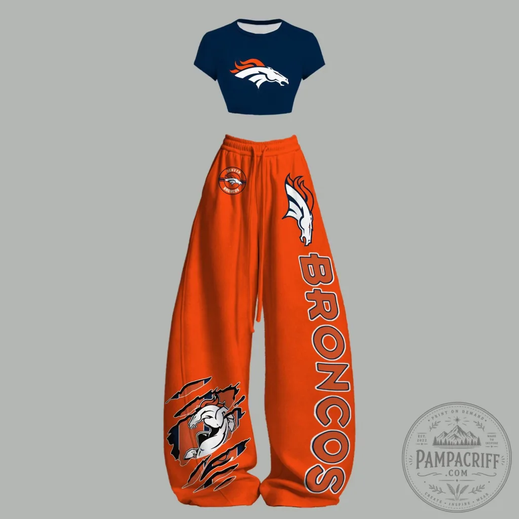 Denver Broncos Women's Cropped T-Shirt and Sweatpants Set Denver Broncos Women's Cropped T-Shirt and Sweatpants Set