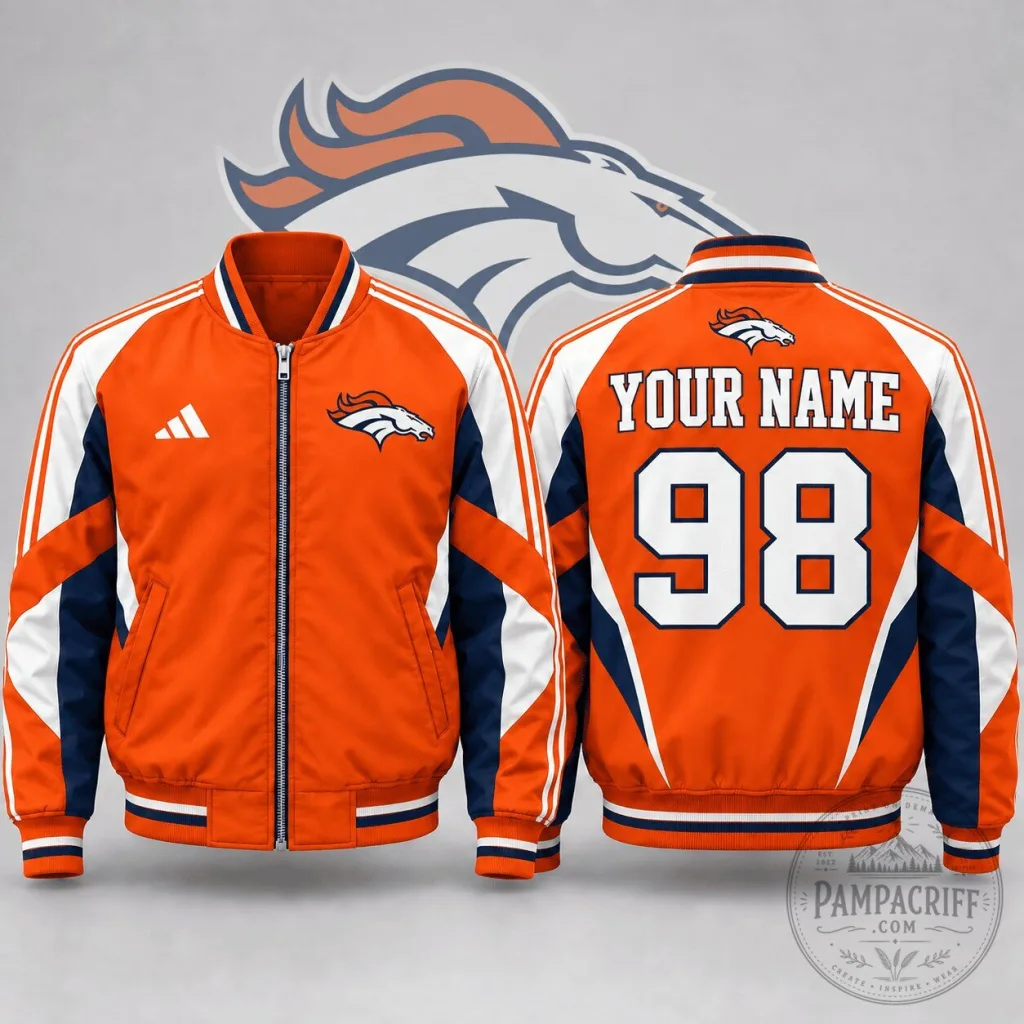 Denver Broncos NFL Personalized Team Bomber Jacket Custom Name and Number Denver Broncos NFL Personalized Team Bomber Jacket Custom Name and Number