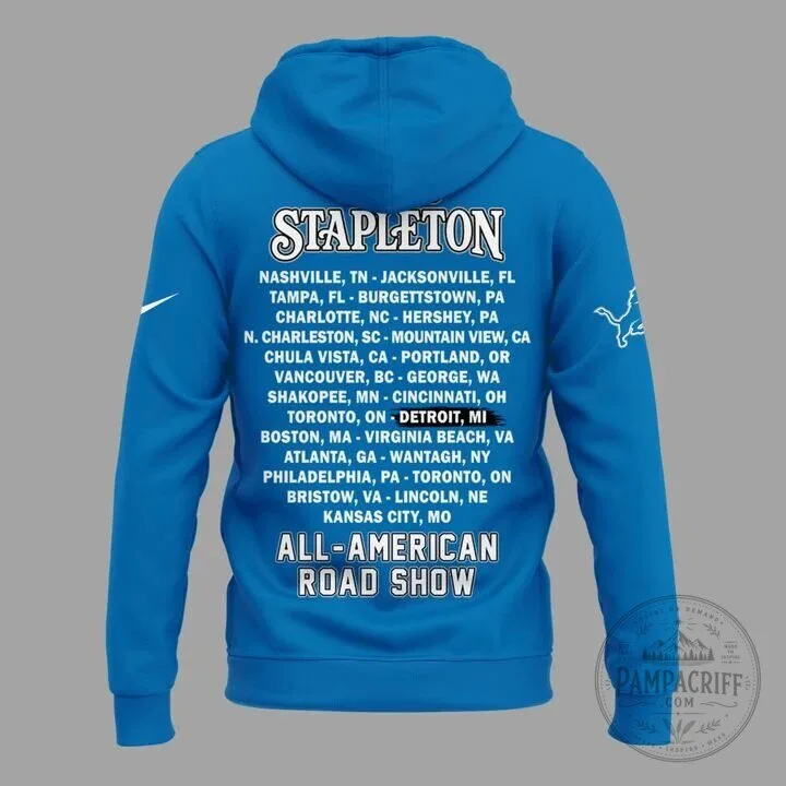 Hoodie for Chris Stapleton's All American Road Show Featuring Detroit Lions Concert Design 9 Hoodie for Chris Stapleton