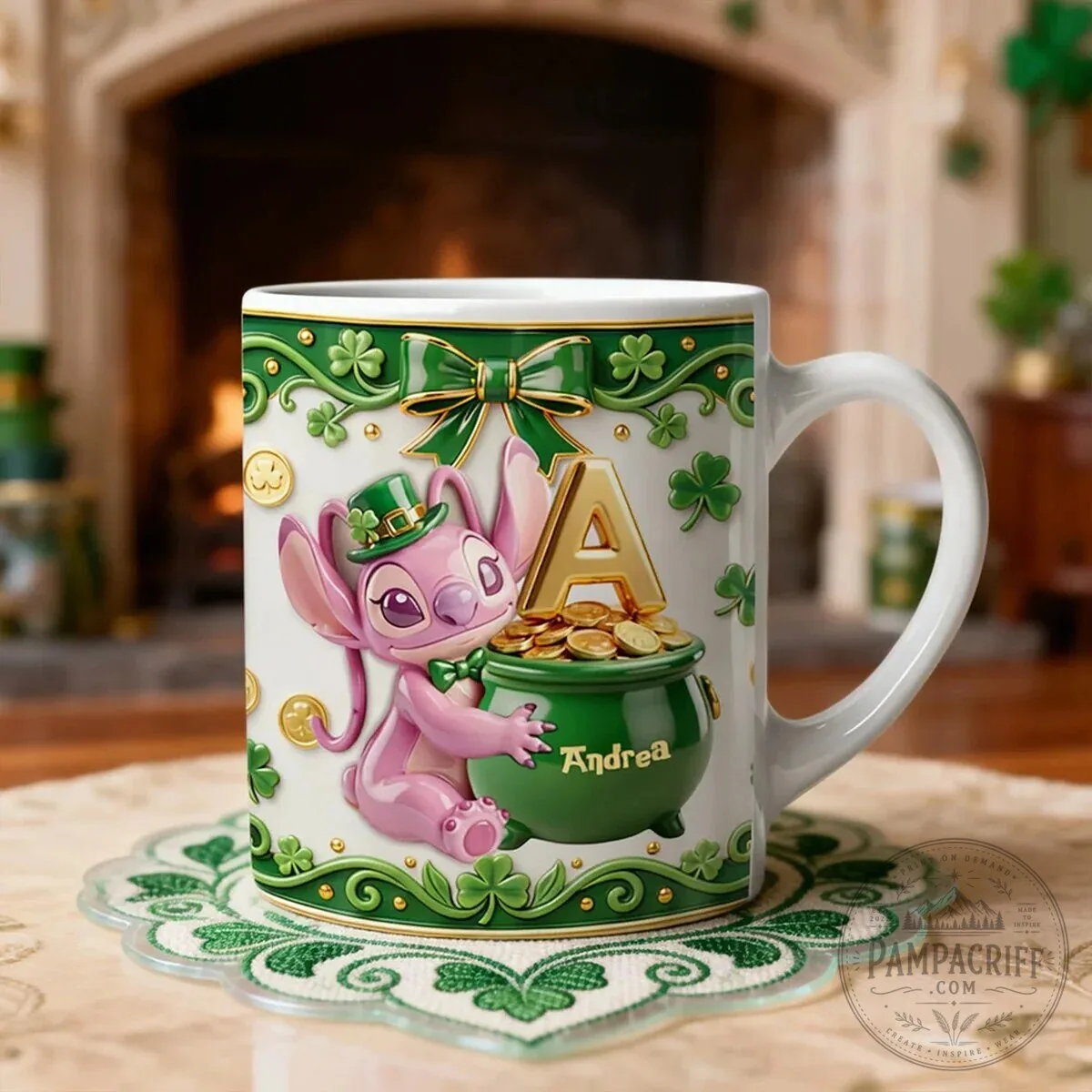 Stitch St Patrick's Day Lucky Clover Personalized Coffee Mug 12 Stitch St Patrick