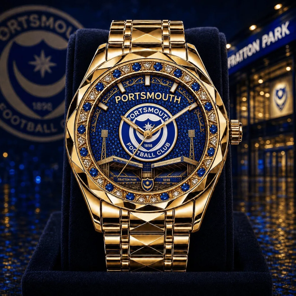 Portsmouth Football Club Gold Diamond Watch with Fratton Park Stadium Dial Portsmouth Football Club Gold Diamond Watch with Fratton Park Stadium Dial