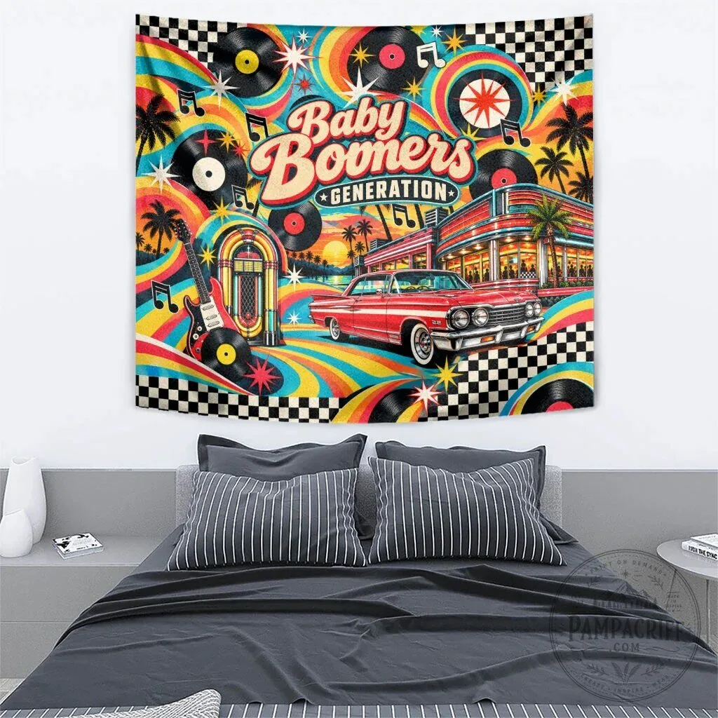Baby Boomers Generation Vintage Retro Classic Car Jukebox Wall Art Tapestry 9 Baby Boomers Generation Vintage Retro Classic Car Jukebox Wall Art Tapestry