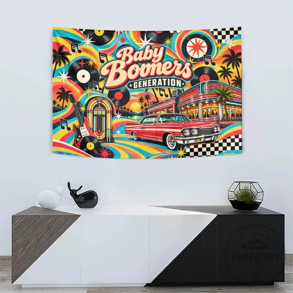 Baby Boomers Generation Vintage Retro Classic Car Jukebox Wall Art Tapestry 10 Baby Boomers Generation Vintage Retro Classic Car Jukebox Wall Art Tapestry