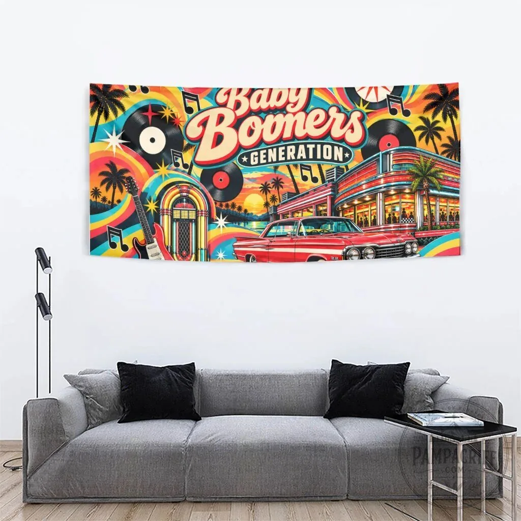 Baby Boomers Generation Vintage Retro Classic Car Jukebox Wall Art Tapestry 12 Baby Boomers Generation Vintage Retro Classic Car Jukebox Wall Art Tapestry