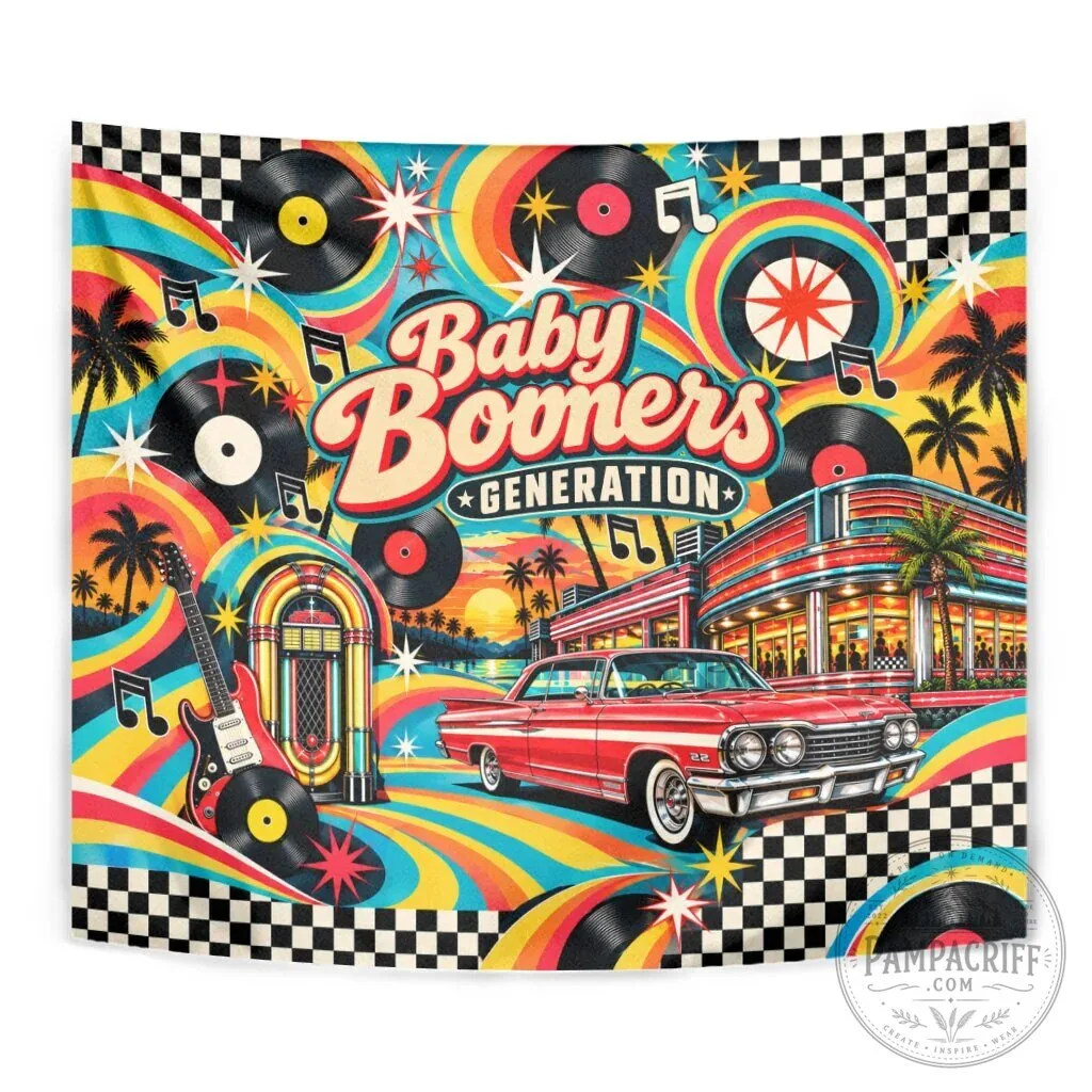 Baby Boomers Generation Vintage Retro Classic Car Jukebox Wall Art Tapestry 13 Baby Boomers Generation Vintage Retro Classic Car Jukebox Wall Art Tapestry