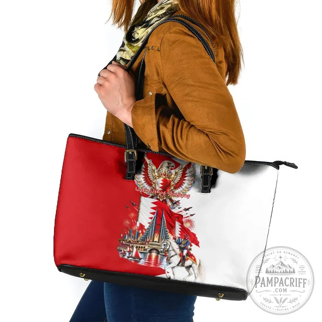 Bahrain National Day Cultural Emblem Flag Horse Knight Leather Tote Bag 8 Bahrain National Day Cultural Emblem Flag Horse Knight Leather Tote Bag