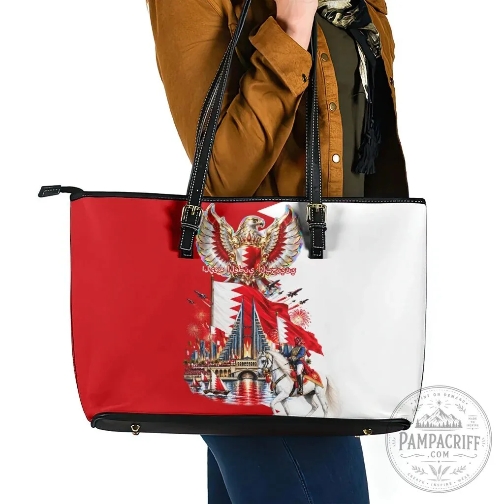 Bahrain National Day Cultural Emblem Flag Horse Knight Leather Tote Bag 9 Bahrain National Day Cultural Emblem Flag Horse Knight Leather Tote Bag