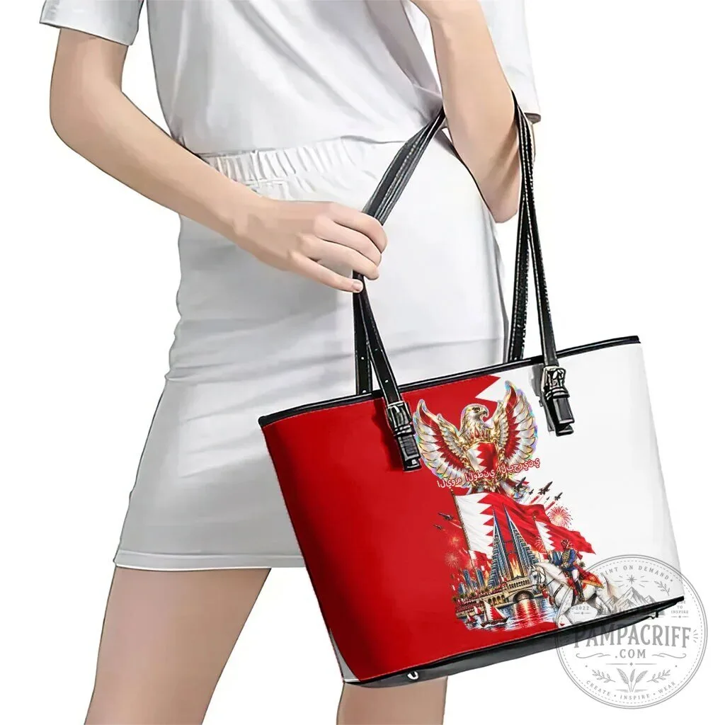 Bahrain National Day Cultural Emblem Flag Horse Knight Leather Tote Bag 10 Bahrain National Day Cultural Emblem Flag Horse Knight Leather Tote Bag