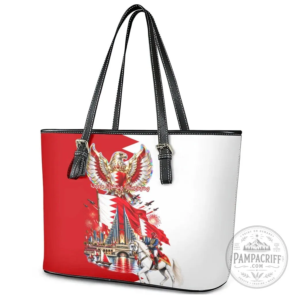Bahrain National Day Cultural Emblem Flag Horse Knight Leather Tote Bag 11 Bahrain National Day Cultural Emblem Flag Horse Knight Leather Tote Bag
