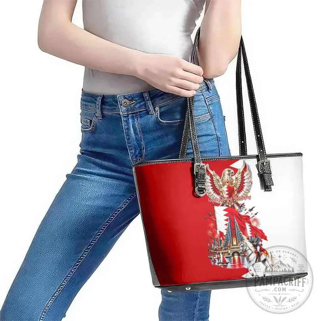 Bahrain National Day Cultural Emblem Flag Horse Knight Leather Tote Bag 12 Bahrain National Day Cultural Emblem Flag Horse Knight Leather Tote Bag