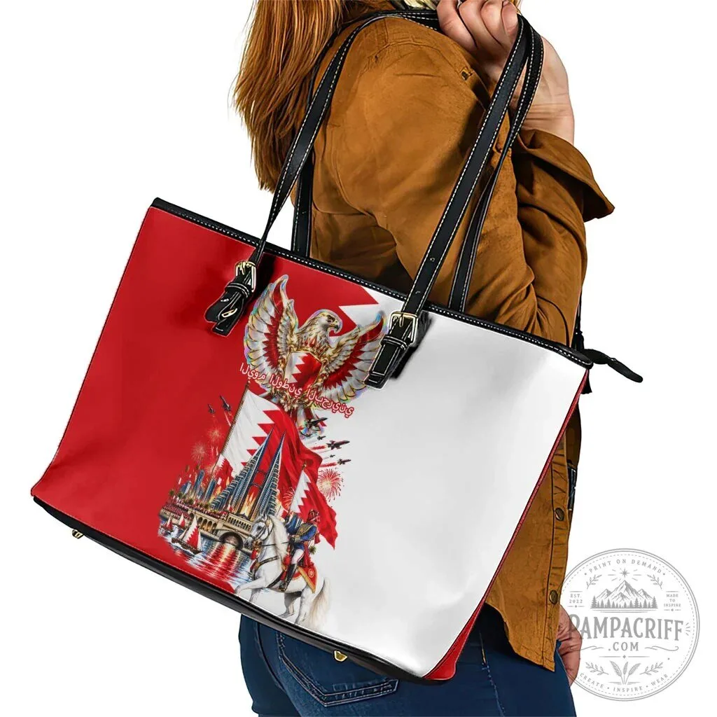 Bahrain National Day Cultural Emblem Flag Horse Knight Leather Tote Bag 13 Bahrain National Day Cultural Emblem Flag Horse Knight Leather Tote Bag