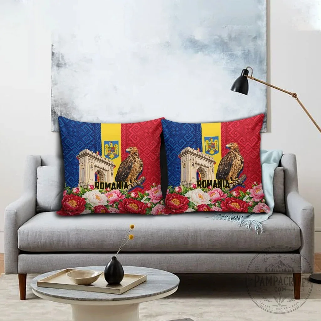 Romania Flag Arcul De Triumf Eagle Peony Floral Pattern Decorative Pillow 6 Romania Flag Arcul De Triumf Eagle Peony Floral Pattern Decorative Pillow