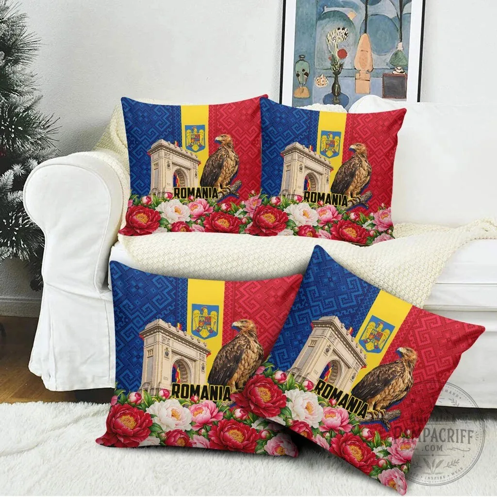 Romania Flag Arcul De Triumf Eagle Peony Floral Pattern Decorative Pillow 8 Romania Flag Arcul De Triumf Eagle Peony Floral Pattern Decorative Pillow