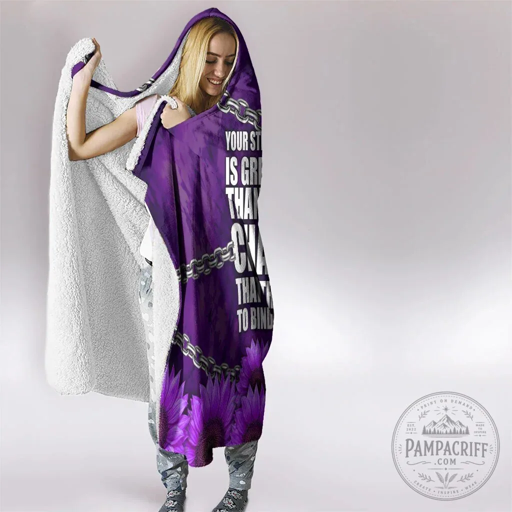 Domestic Violence Awareness Hooded Blanket with Purple Sunflowers and Strength Quote 10 Domestic Violence Awareness Hooded Blanket with Purple Sunflowers and Strength Quote