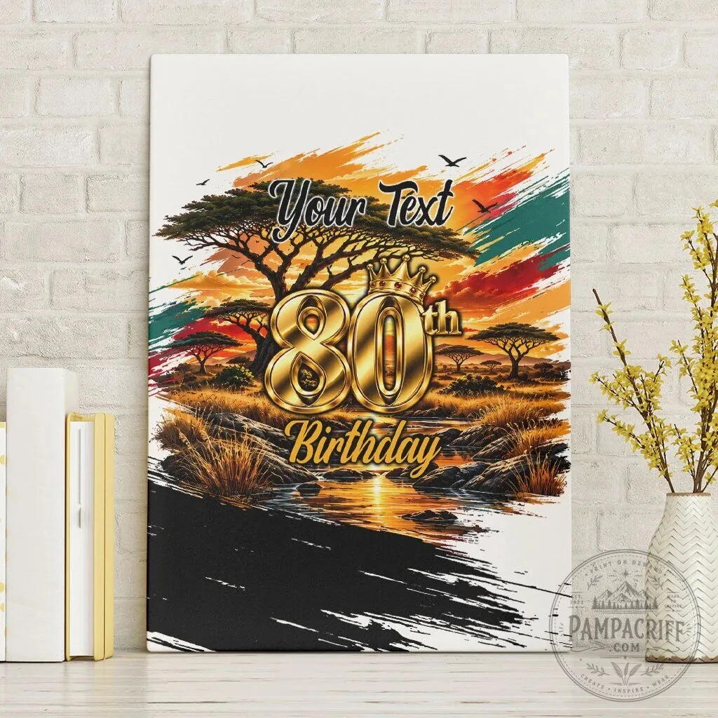 Personalized 80th Birthday African Safari Sunset Landscape Canvas Wall Art