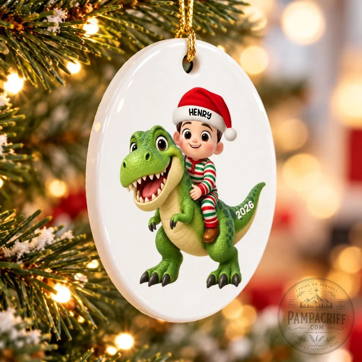 Personalized Christmas Boy Riding Dinosaur Ornament - Custom Kids Holiday Gift 13 Personalized Christmas Boy Riding Dinosaur Ornament - Custom Kids Holiday Gift