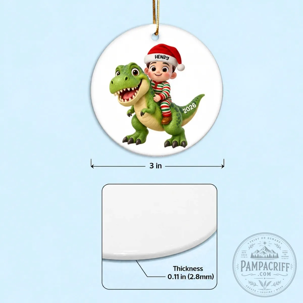 Personalized Christmas Boy Riding Dinosaur Ornament - Custom Kids Holiday Gift 15 Personalized Christmas Boy Riding Dinosaur Ornament - Custom Kids Holiday Gift
