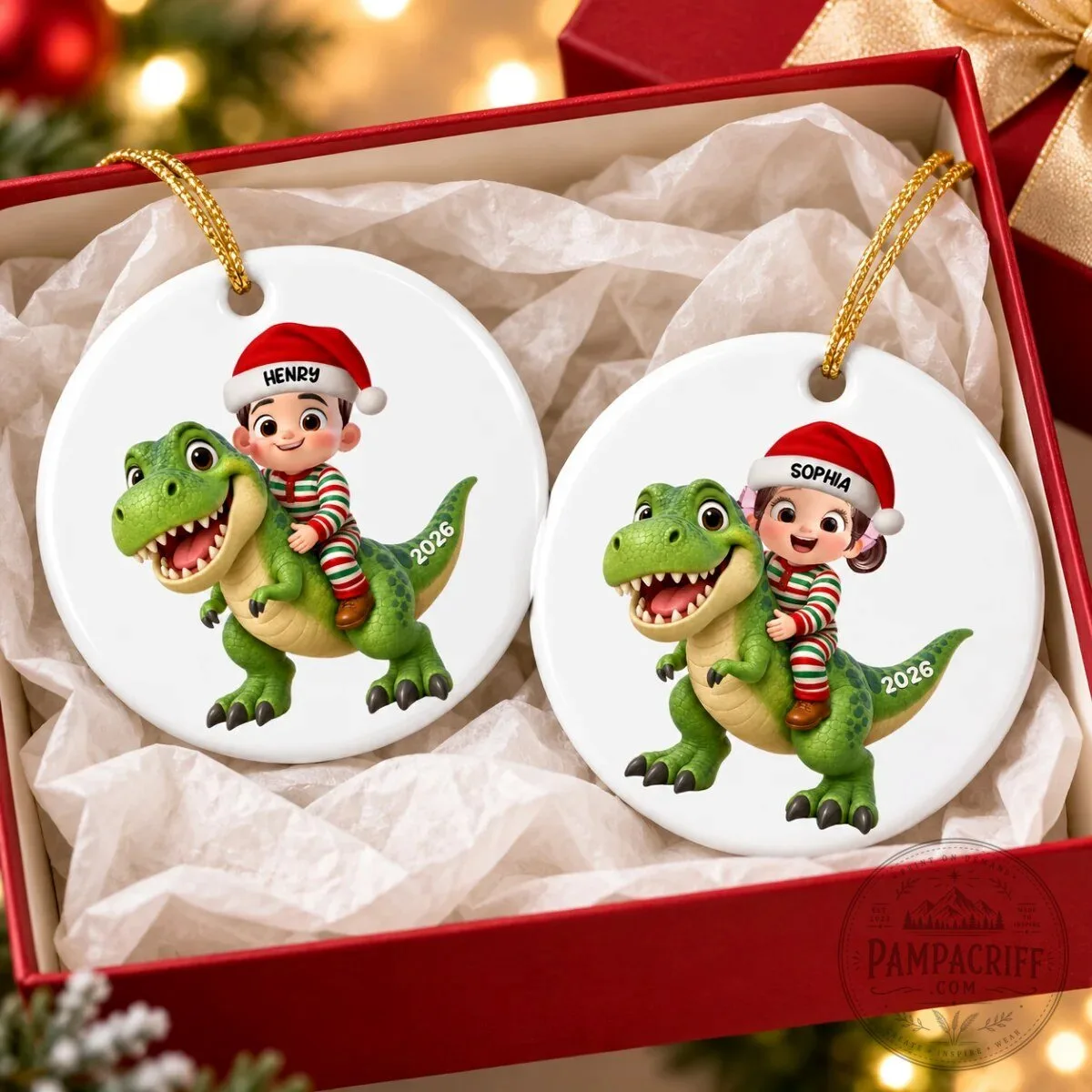 Personalized Christmas Boy Riding Dinosaur Ornament - Custom Kids Holiday Gift 17 Personalized Christmas Boy Riding Dinosaur Ornament - Custom Kids Holiday Gift