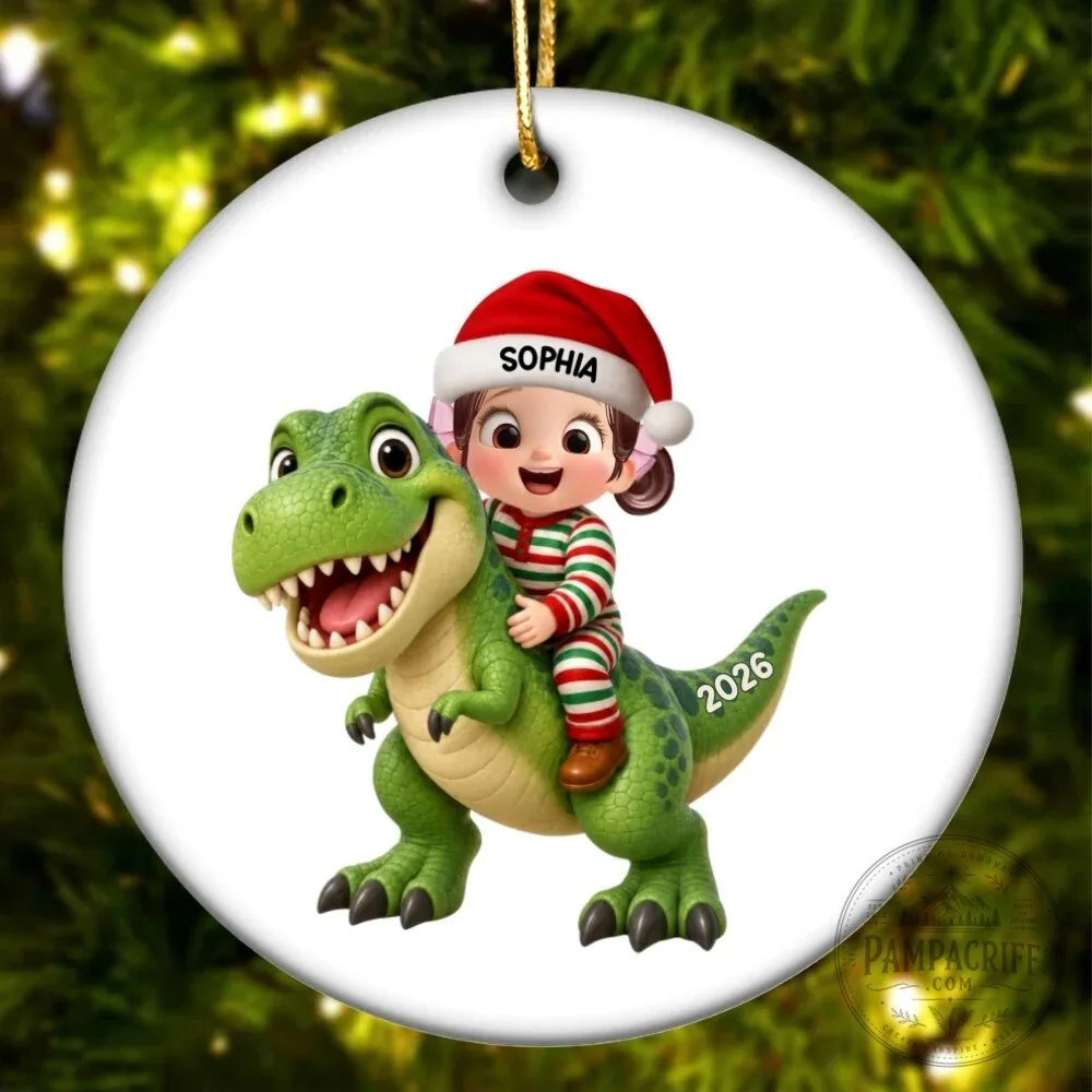 Personalized Christmas Boy Riding Dinosaur Ornament - Custom Kids Holiday Gift 19 Personalized Christmas Boy Riding Dinosaur Ornament - Custom Kids Holiday Gift