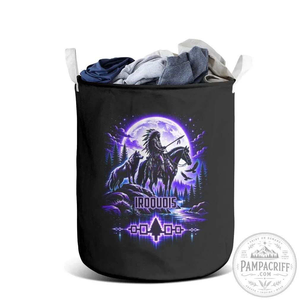 Iroquois Native American Warrior Laundry Basket with Wolf and Moon Design 11 Iroquois Native American Warrior Laundry Basket with Wolf and Moon Design