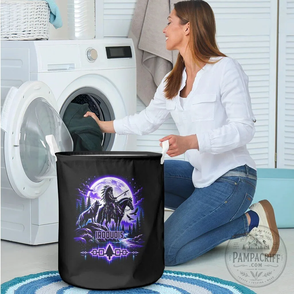 Iroquois Native American Warrior Laundry Basket with Wolf and Moon Design 12 Iroquois Native American Warrior Laundry Basket with Wolf and Moon Design