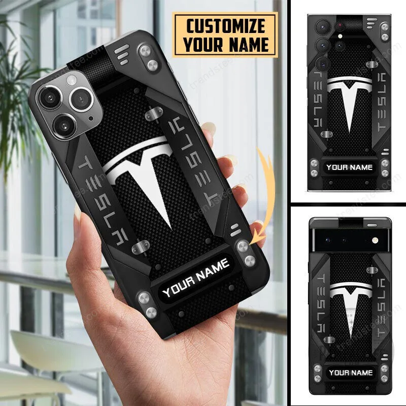 Custom Name Tesla Logo Red Black Carbon Fiber Pattern Phone Case 14 Custom Name Tesla Logo Red Black Carbon Fiber Pattern Phone Case