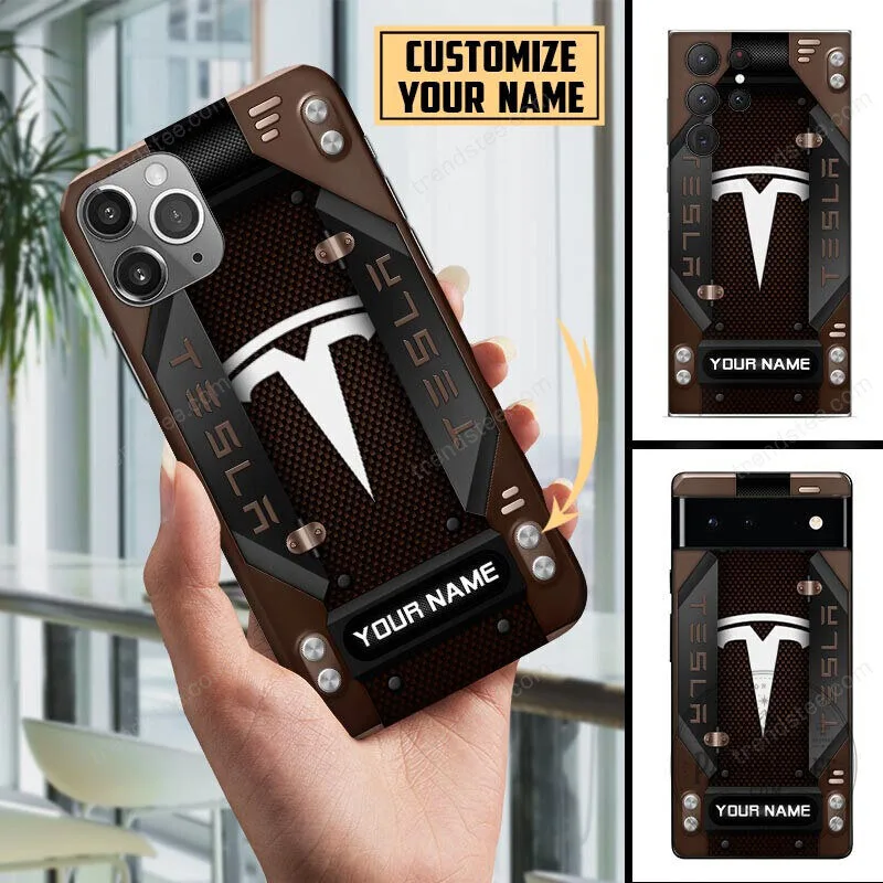 Custom Name Tesla Logo Red Black Carbon Fiber Pattern Phone Case 16 Custom Name Tesla Logo Red Black Carbon Fiber Pattern Phone Case
