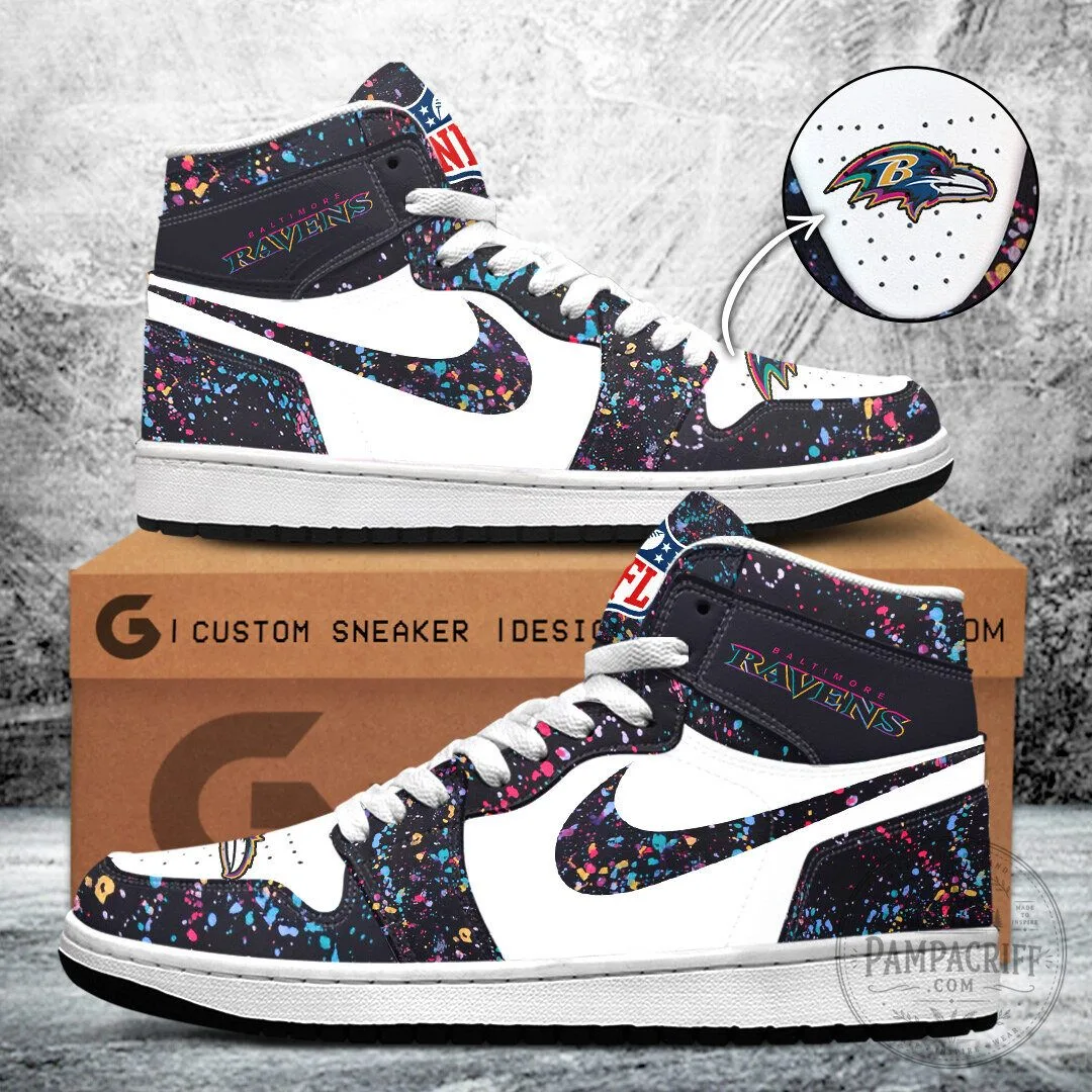 Baltimore Ravens Crucial Catch Paint Splatter High-Top Shoes 5 Baltimore Ravens Crucial Catch Paint Splatter High-Top Shoes