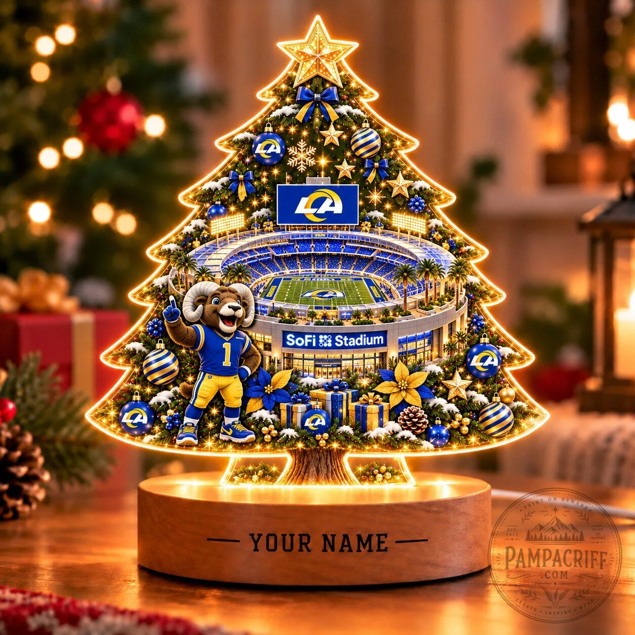 Los Angeles Rams SoFi Stadium Christmas Tree LED Light Personalized Night Light 3 Los Angeles Rams SoFi Stadium Christmas Tree LED Light Personalized Night Light