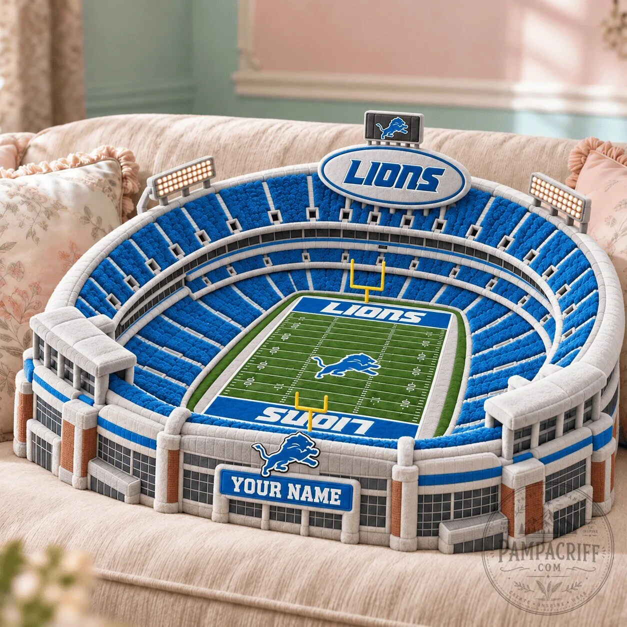 Detroit Lions NFL Football Stadium Shaped Throw Pillow