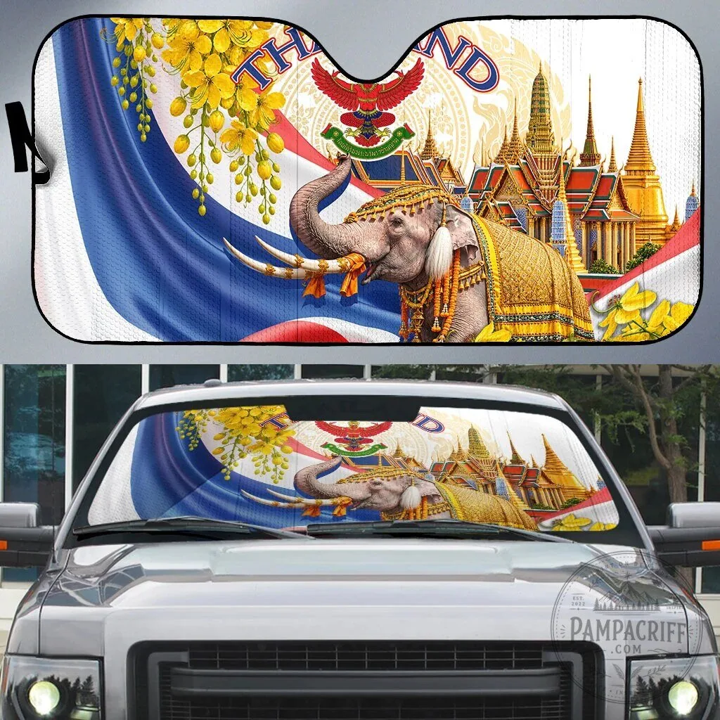 Thailand Golden Elephant Temple Auto Sun Shade Thai Culture Heritage Car Sunshade