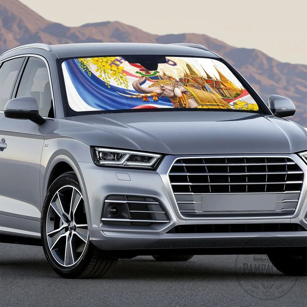 Thailand Golden Elephant Temple Auto Sun Shade Thai Culture Heritage Car Sunshade 9 Thailand Golden Elephant Temple Auto Sun Shade Thai Culture Heritage Car Sunshade
