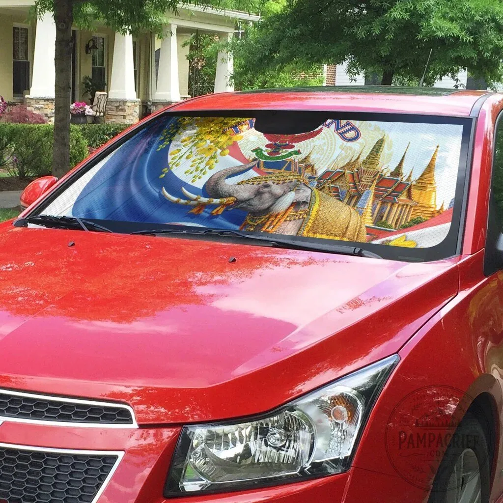 Thailand Golden Elephant Temple Auto Sun Shade Thai Culture Heritage Car Sunshade 10 Thailand Golden Elephant Temple Auto Sun Shade Thai Culture Heritage Car Sunshade