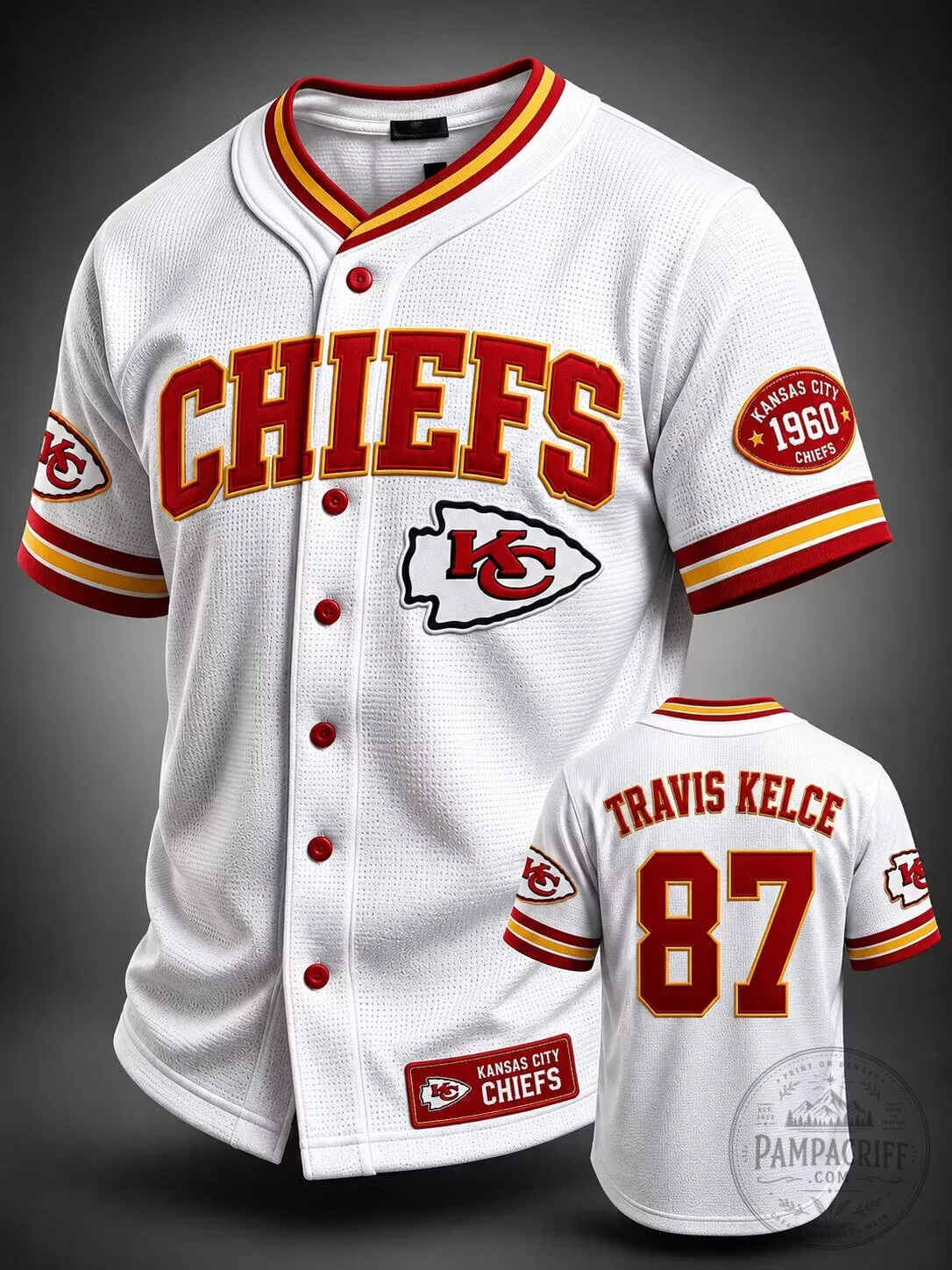 Kansas City Chiefs Travis Kelce Number 87 White Baseball Jersey 5 Kansas City Chiefs Travis Kelce Number 87 White Baseball Jersey