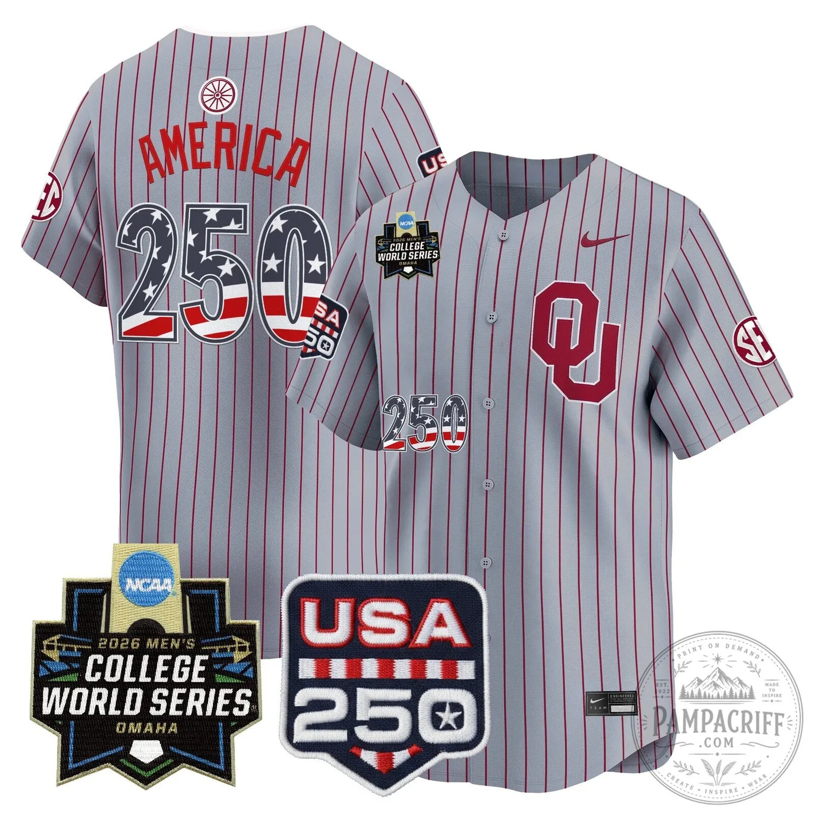 Oklahoma Sooners 2026 College World Series 250th Anniversary Baseball Jersey 19 Oklahoma Sooners 2026 College World Series 250th Anniversary Baseball Jersey
