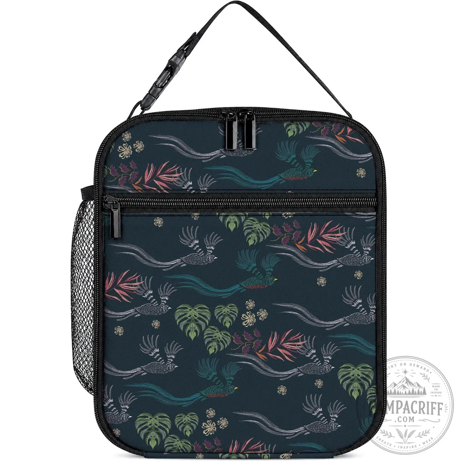 Guatemala Quetzal Bird Pattern Insulated Lunch Bag with Embroidery Effect Design