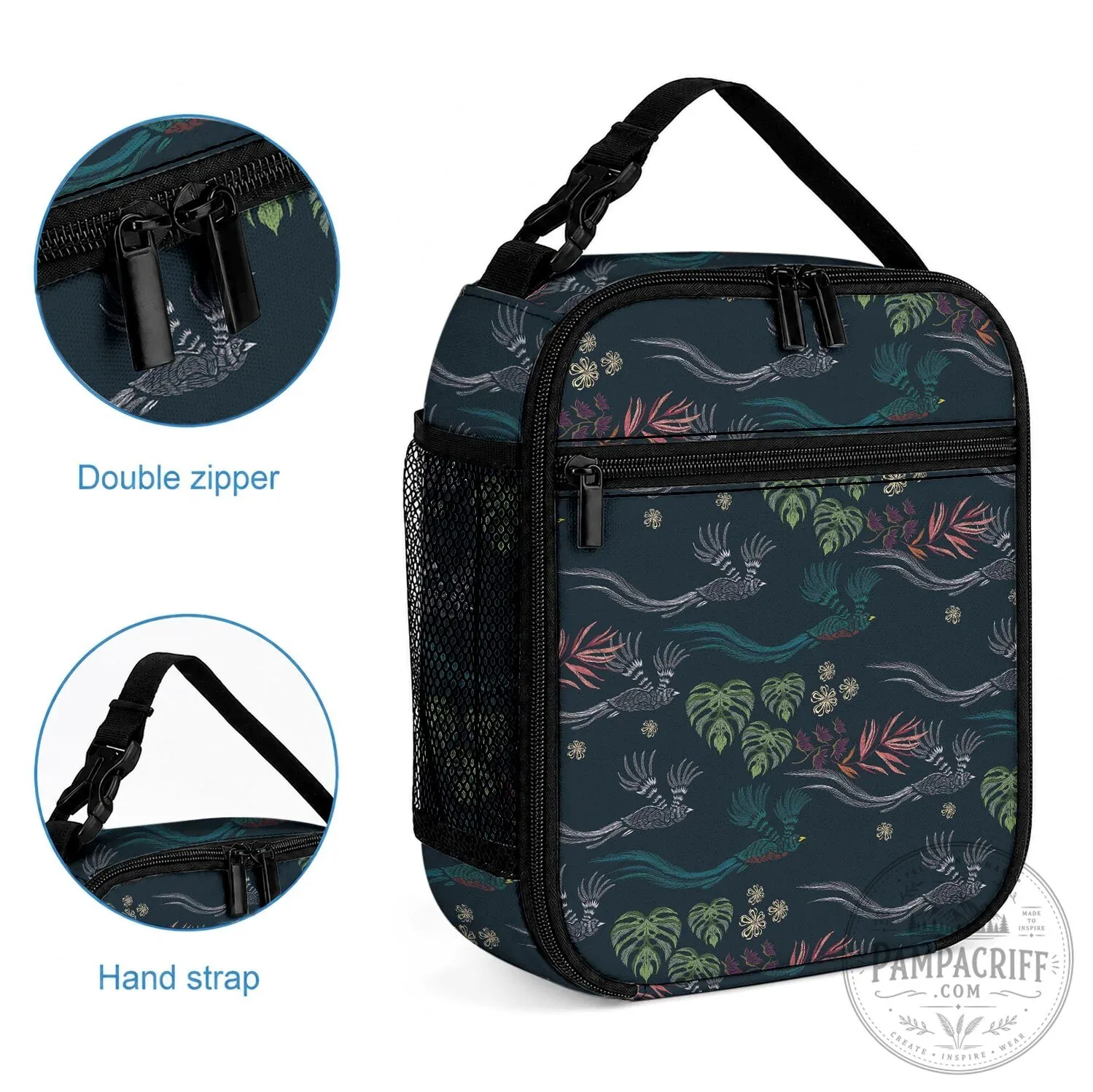 Guatemala Quetzal Bird Pattern Insulated Lunch Bag with Embroidery Effect Design 8 Guatemala Quetzal Bird Pattern Insulated Lunch Bag with Embroidery Effect Design