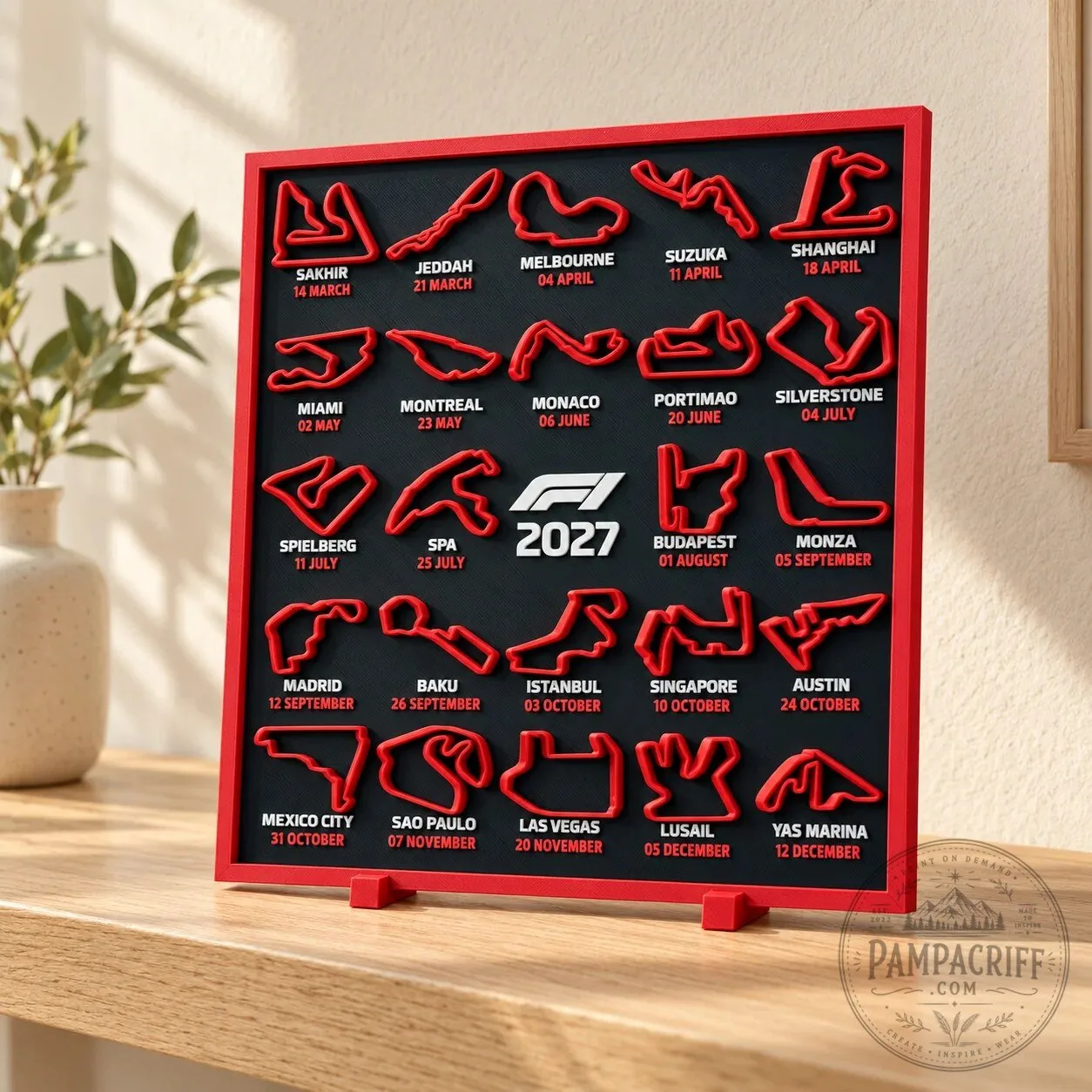 2027 Formula 1 Season Race Track Display Board, Motorsport Fan Wall Art Decor