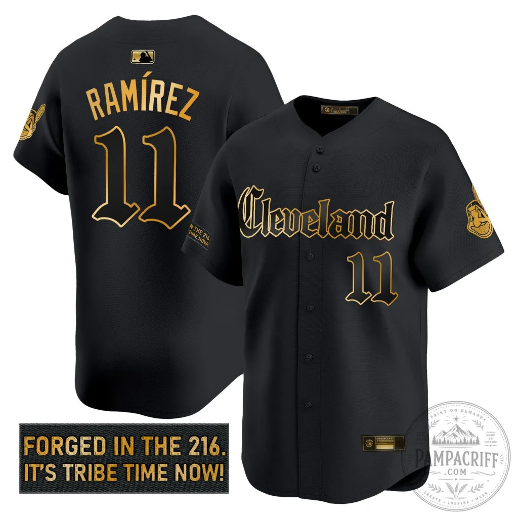 Cleveland Indians José Ramírez Black Gold Baseball Jersey Cleveland Indians José Ramírez Black Gold Baseball Jersey